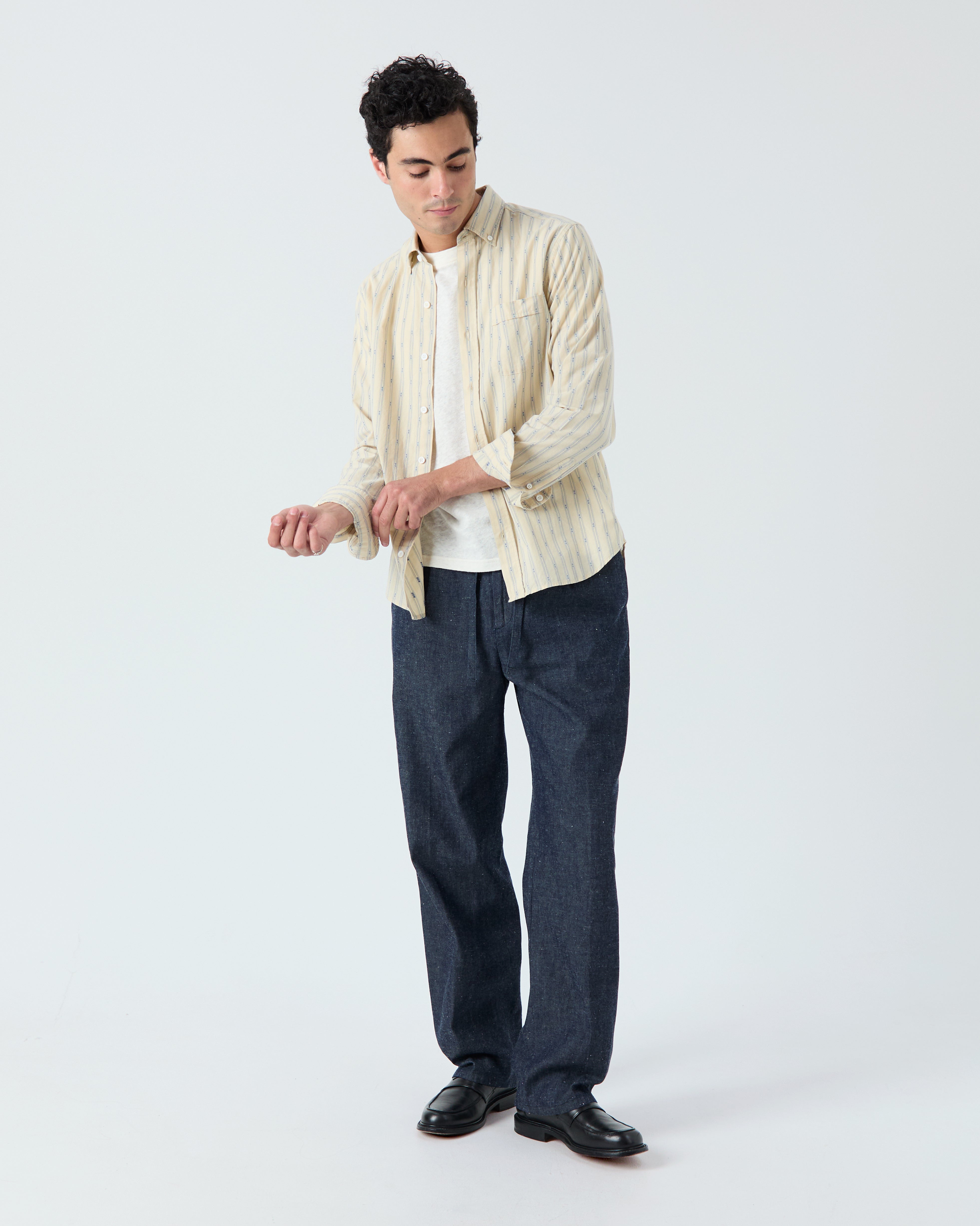 Calvi shirt in ecru and sky blue